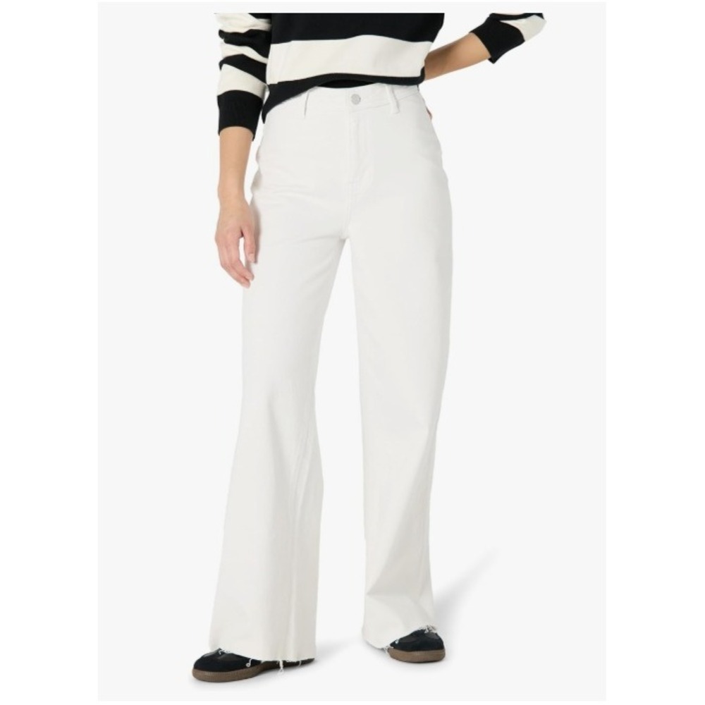 The Drop Kori Relaxed Wide Leg Jeans Womens Size 34 White Denim Raw Hem Nautical
